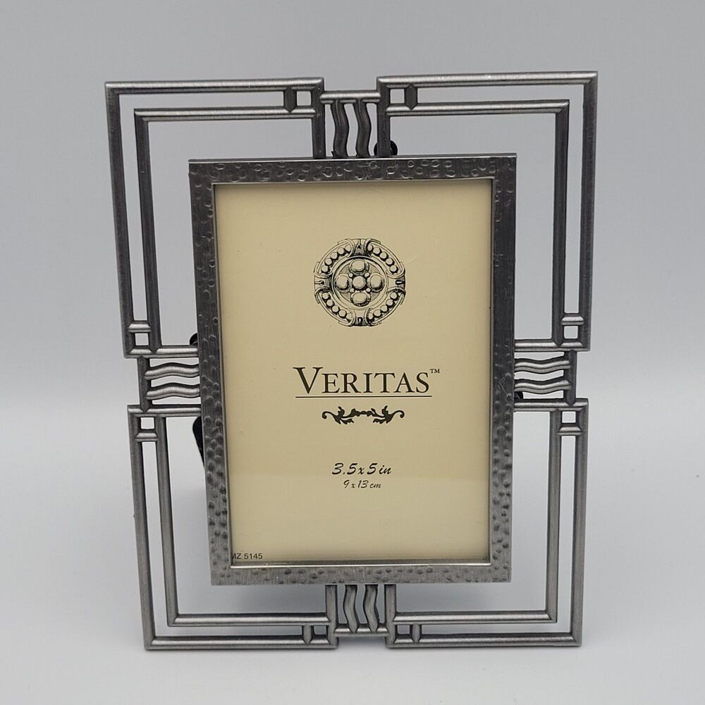 Art Deco Modernist Picture Frame w/Stand Pewter Tone Metal 5x7 Industrial Loft